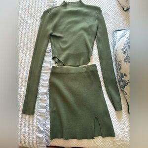Olive Green Ribbed Mini Skirt Set from these three boutique